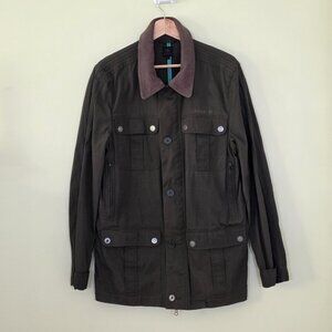 Adidas Jacket Men M Army Green Almost Vtg LS Pockets Two Way Zip Cotton Utility